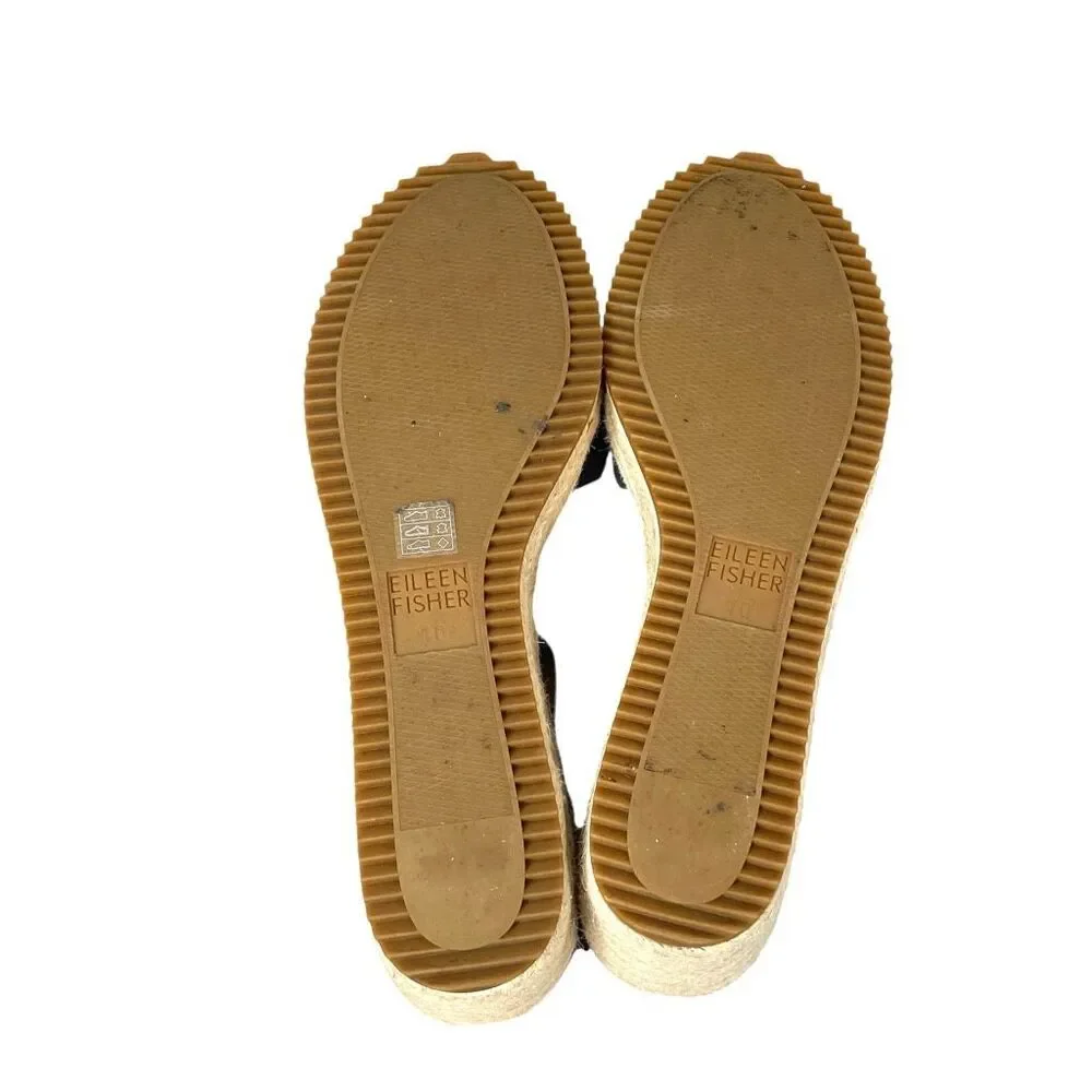 Eileen Fisher Weslia espadrille leather wedge Heels sandals‎ Size 10 blue